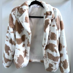 12th Tribe Cow Print Faux Fur Jacket